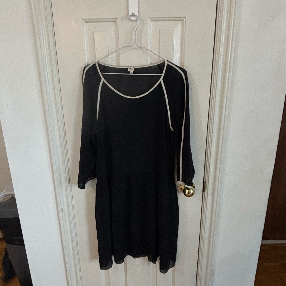 early 2010s 100% silk drop waist dress with white pipping